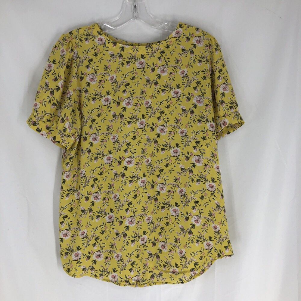 Loft Floral Blouse size Small Yellow Short Sleeve Button Back Feminine